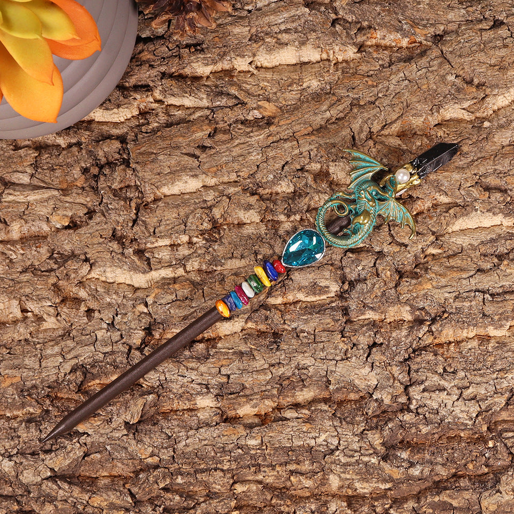 Handmade Wooden Crystal Wings Hair Clip