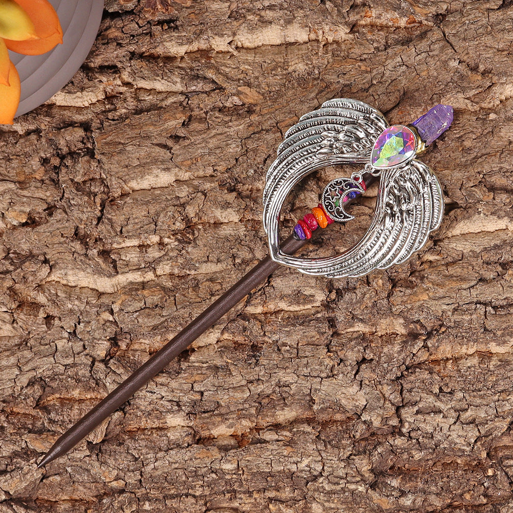 Handmade Wooden Crystal Wings Hair Clip