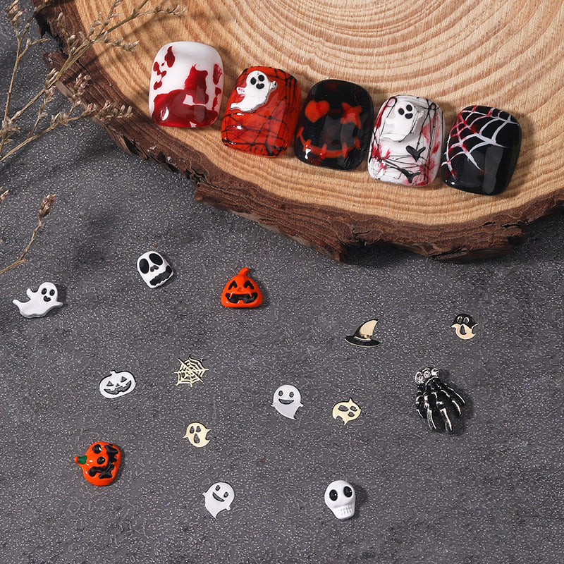 Halloween Alloy Skull Nail Ornament Set - Nail Art Accessories for Spooky Manicure