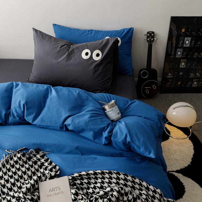 Cotton Bed Sheet Set - Modern Simple Bedding with Pillowcases and Quilt Cover