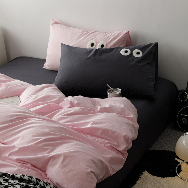 Cotton Bed Sheet Set - Modern Simple Bedding with Pillowcases and Quilt Cover