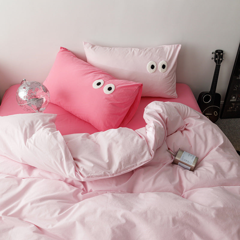 Cotton Bed Sheet Set - Modern Simple Bedding with Pillowcases and Quilt Cover