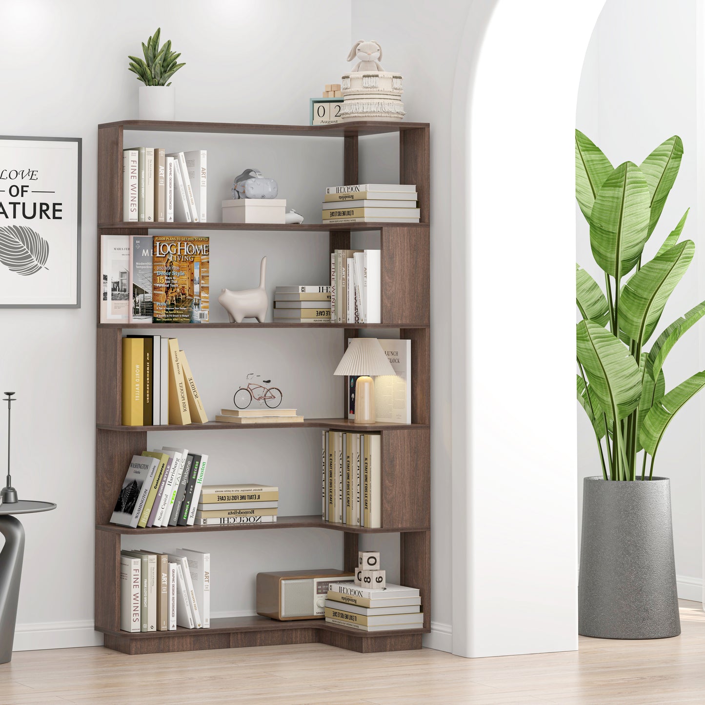 90cm 35.43in Extended Size Freestanding Corner Bookshelf For Living