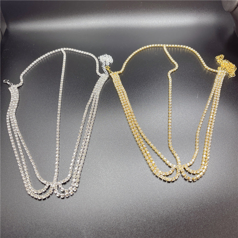 Rhinestone Tassel Headband with Chain - Gold & Silver