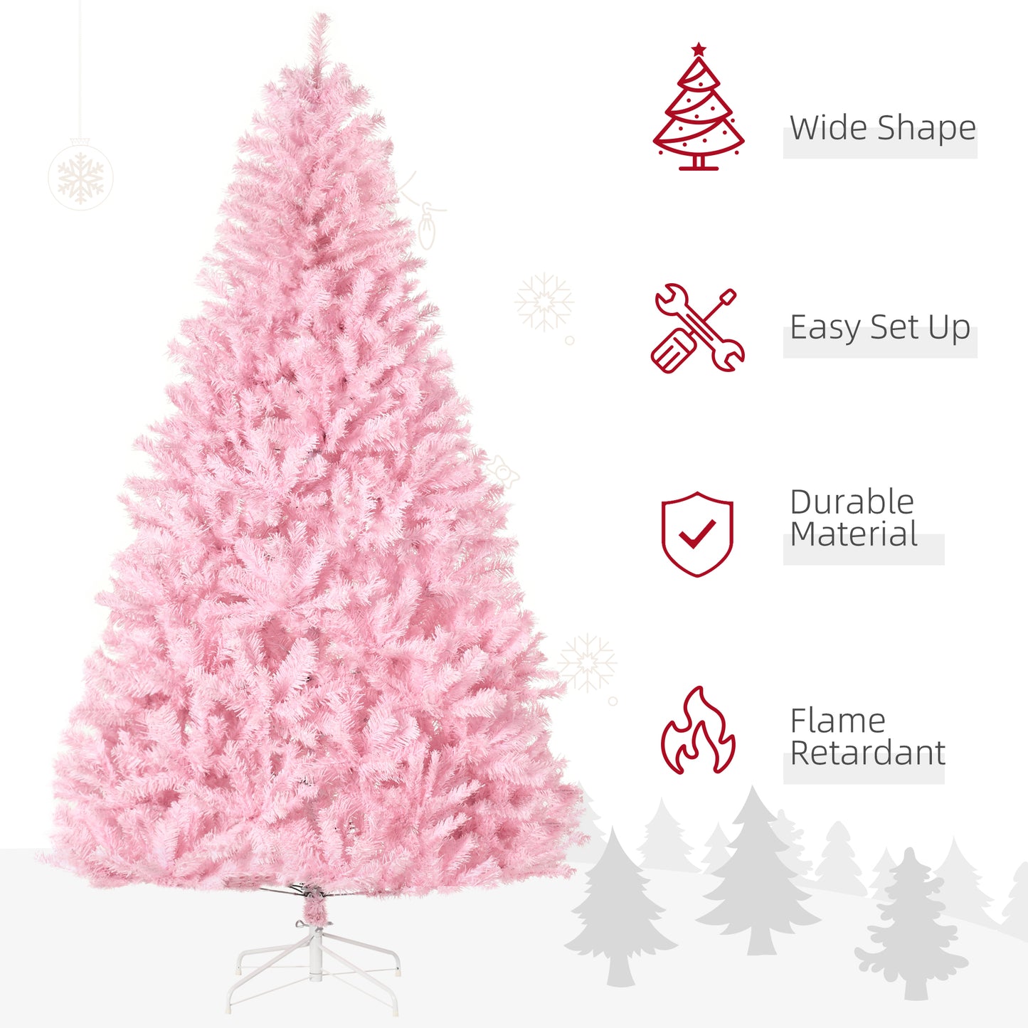 7ft Pink Artificial Christmas Tree with Auto Open and Steel Base