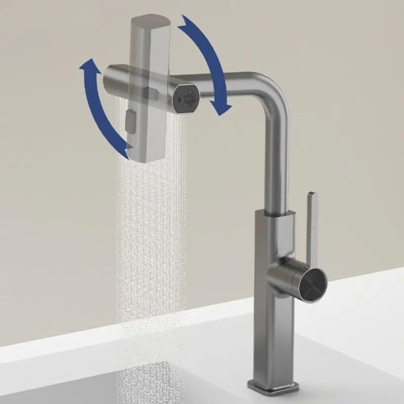Pull-Out Kitchen Faucet Hot and Cold Water Tap with Copper and Silver Finish
