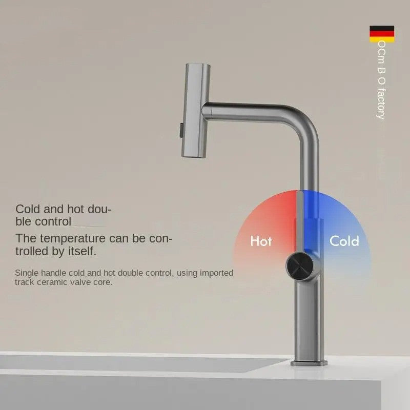 Pull-Out Kitchen Faucet Hot and Cold Water Tap with Copper and Silver Finish