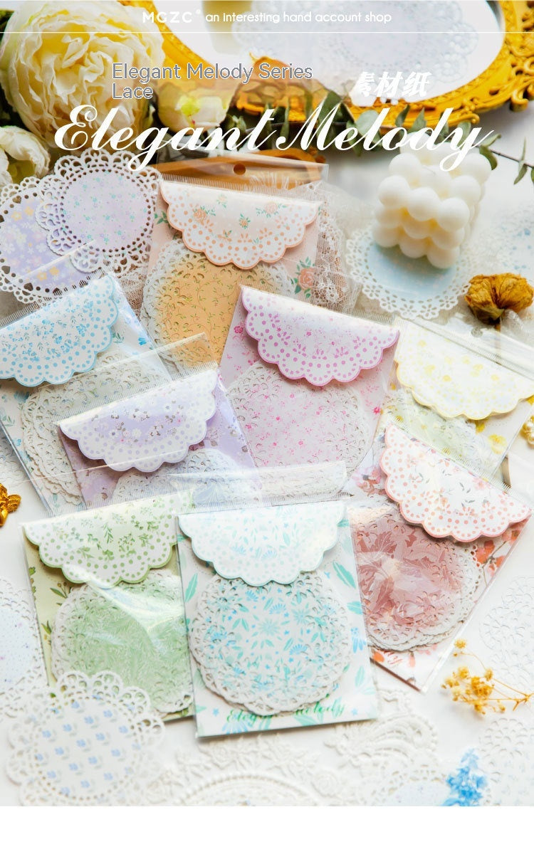 Elegant Paper Sticker Set with Lace Material for Crafts and Decorations - Melody Series