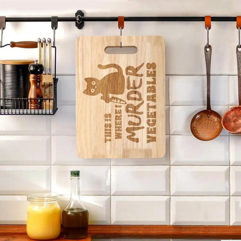 Wall-Mounted Black Cat Shape Cutting Board - Portable Kitchen Tool, Rounded Rectangle 30x22cm