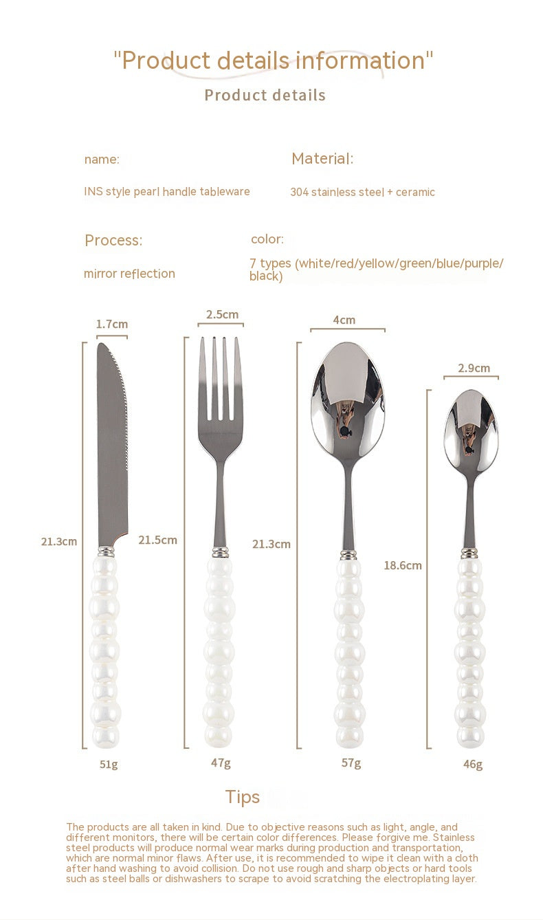 Ceramic Pearl Handle Cutlery Set - Spoon Fork Knife Household Dinnerware