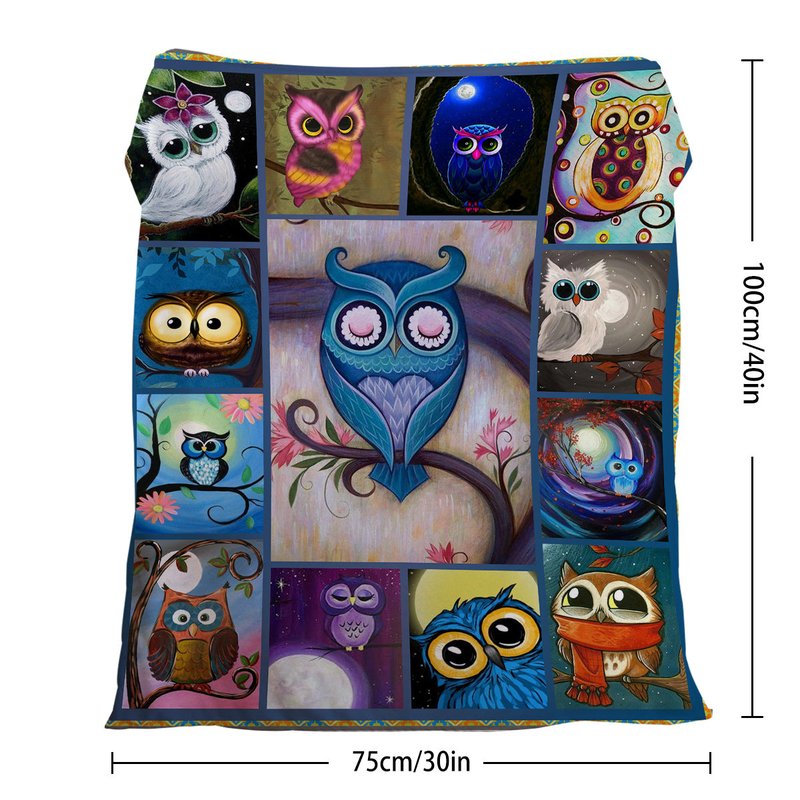 Multicolor Flannel Owl Pattern Blanket for Outdoor, Home & Travel Use