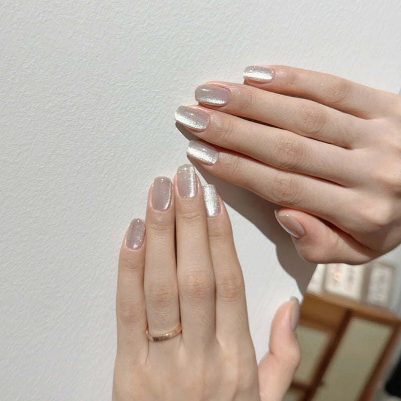 White Moonlight Cat Eye Nail Tips - Wearable Nail Decorations
