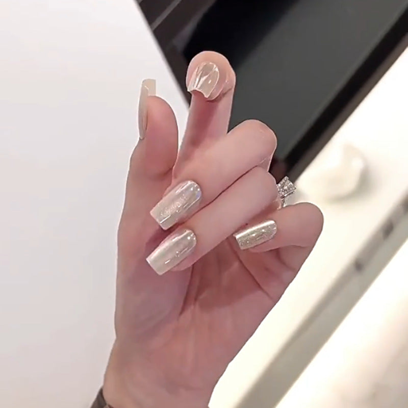 White Moonlight Cat Eye Nail Tips - Wearable Nail Decorations