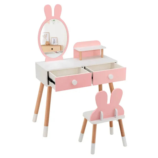 Kids 2-in-1 Vanity Table Set with Detachable Mirror - Pink