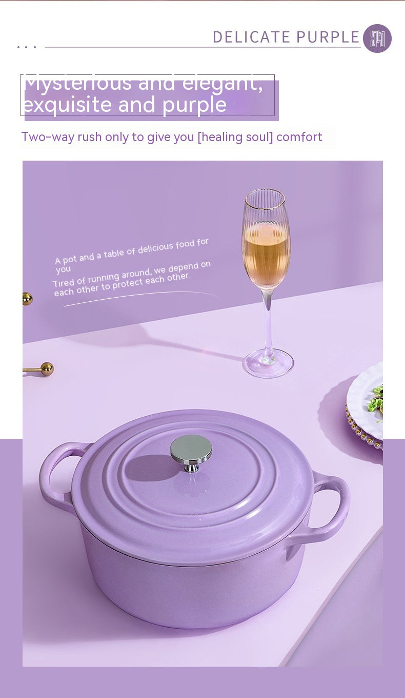 Enamel Cast Iron Soup Pot with Thickened Wall - 2.1-3L, Multiple Colors