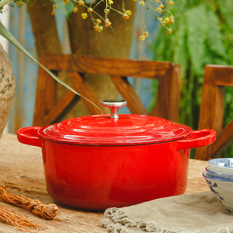 Enamel Cast Iron Soup Pot with Thickened Wall - 2.1-3L, Multiple Colors