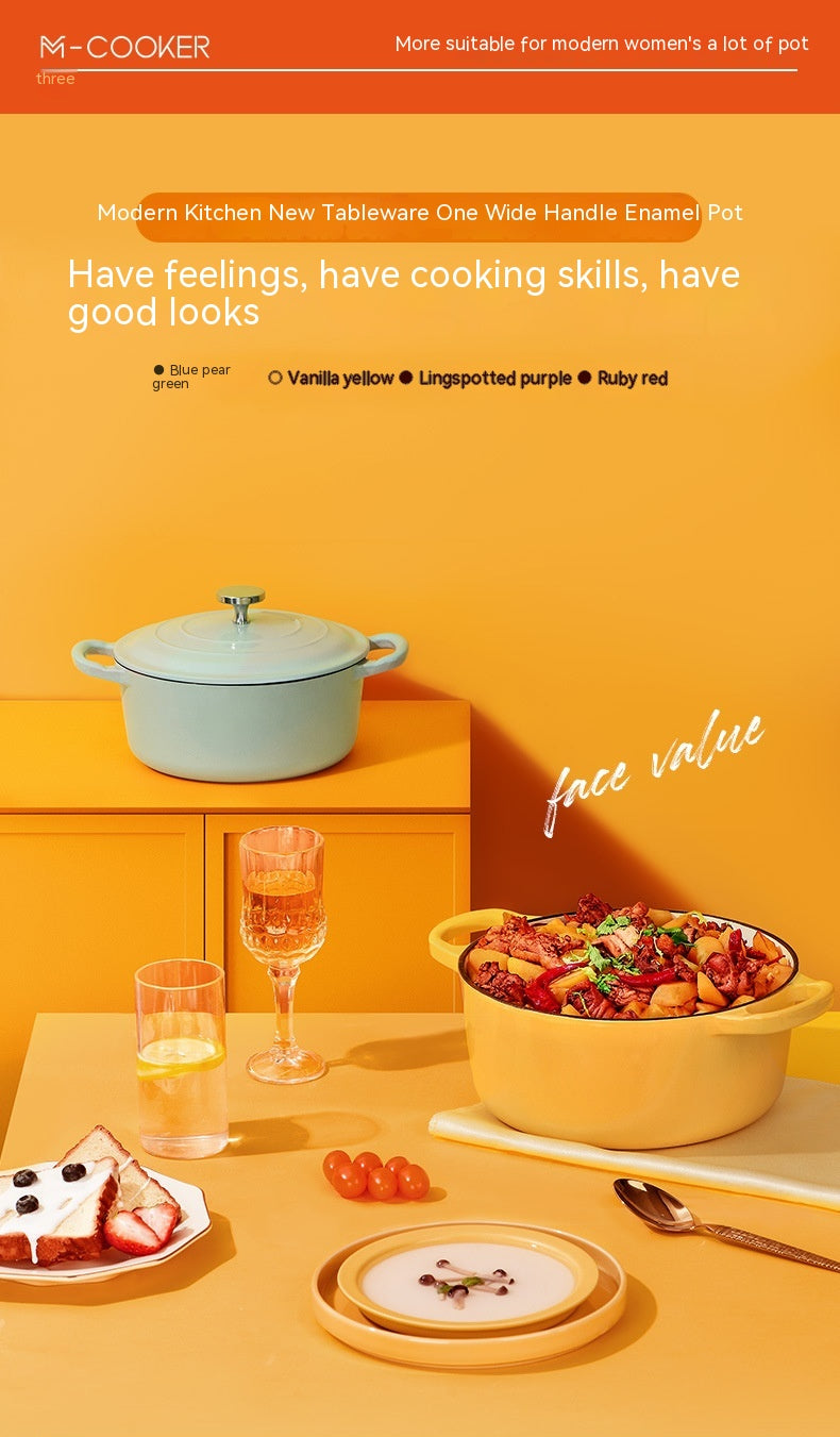 Enamel Cast Iron Soup Pot with Thickened Wall - 2.1-3L, Multiple Colors
