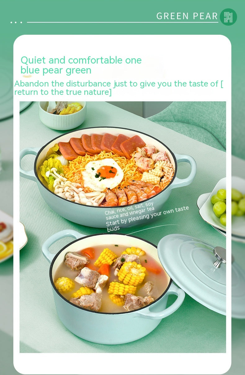 Enamel Cast Iron Soup Pot with Thickened Wall - 2.1-3L, Multiple Colors