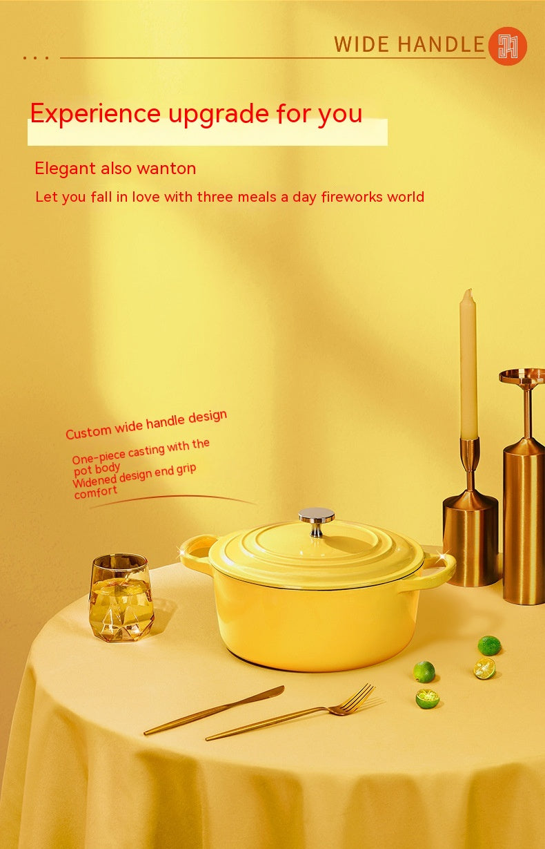 Enamel Cast Iron Soup Pot with Thickened Wall - 2.1-3L, Multiple Colors