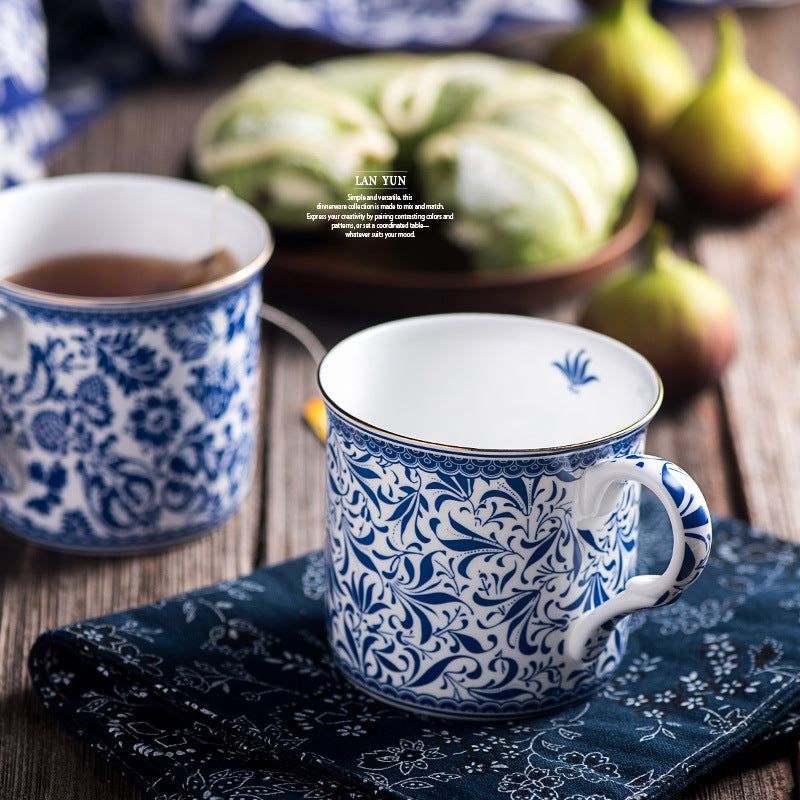 European Blue and White Ceramic Mug 300ml - Kitchen Drinkware
