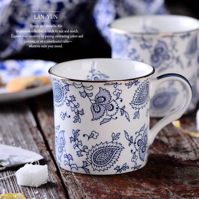 European Blue and White Ceramic Mug 300ml - Kitchen Drinkware