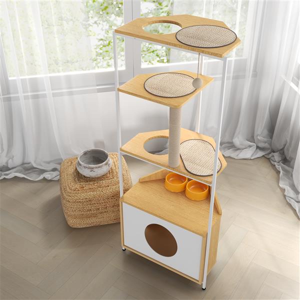 Corner Cat Tower - Multi-Level Cat Tree & Condo for Small Spaces - White