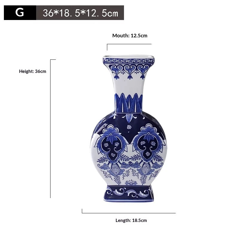 Antique-Style Blue and White Ceramic Vase for Home Decor - Multiple Styles