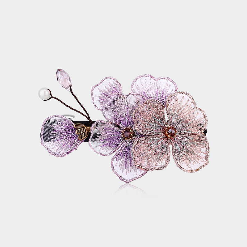 Embroidered Butterfly Flower Hairpin Clip