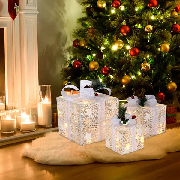 3-Piece LED Lighted Gift Box Set - Warm White Decorative Rack