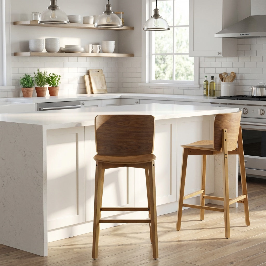 Pari Indoor Wooden Barstool, Walnut Finished, Set Of 2