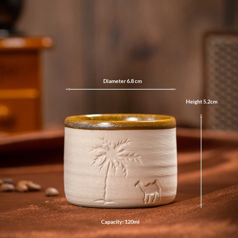 Middle Eastern Terracotta Espresso Cup - Creative Ceramic Coffee Mug with Desert Boat Pattern