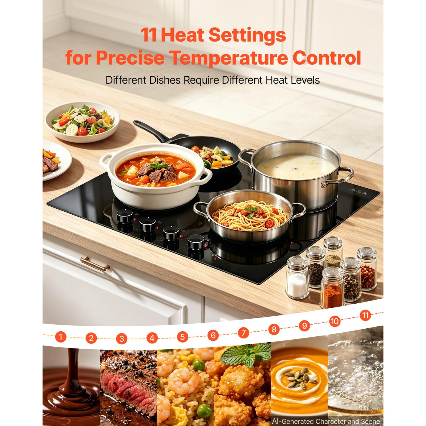24-Inch Electric Cooktop with 4 Burners 6000W, Ceramic Built-In Stove, 11 Power Levels