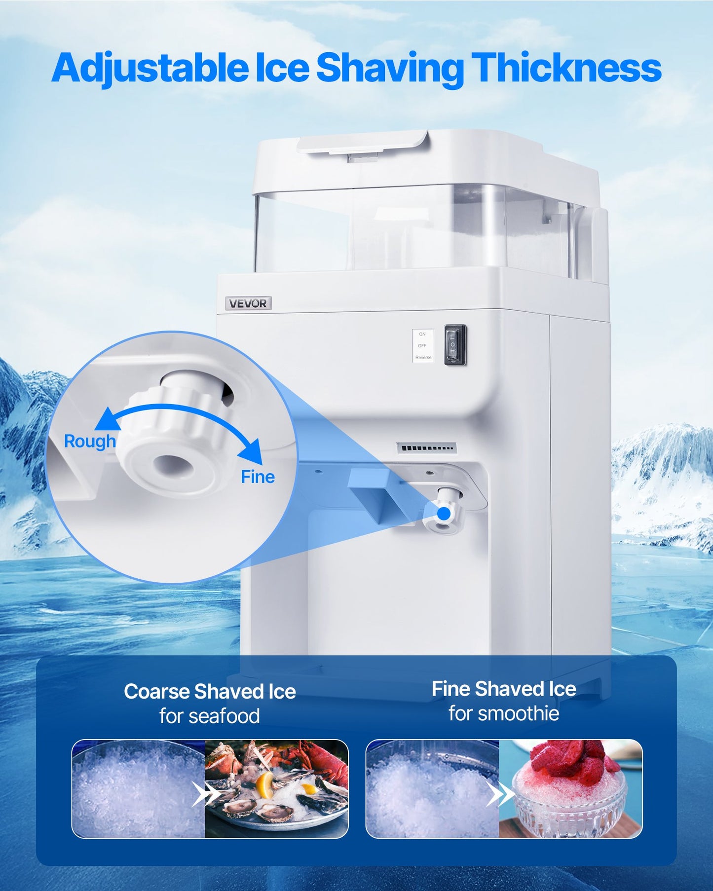 Electric Ice Shaver Snow Cone Maker 220LBS/H White Commercial Kitchen Appliance