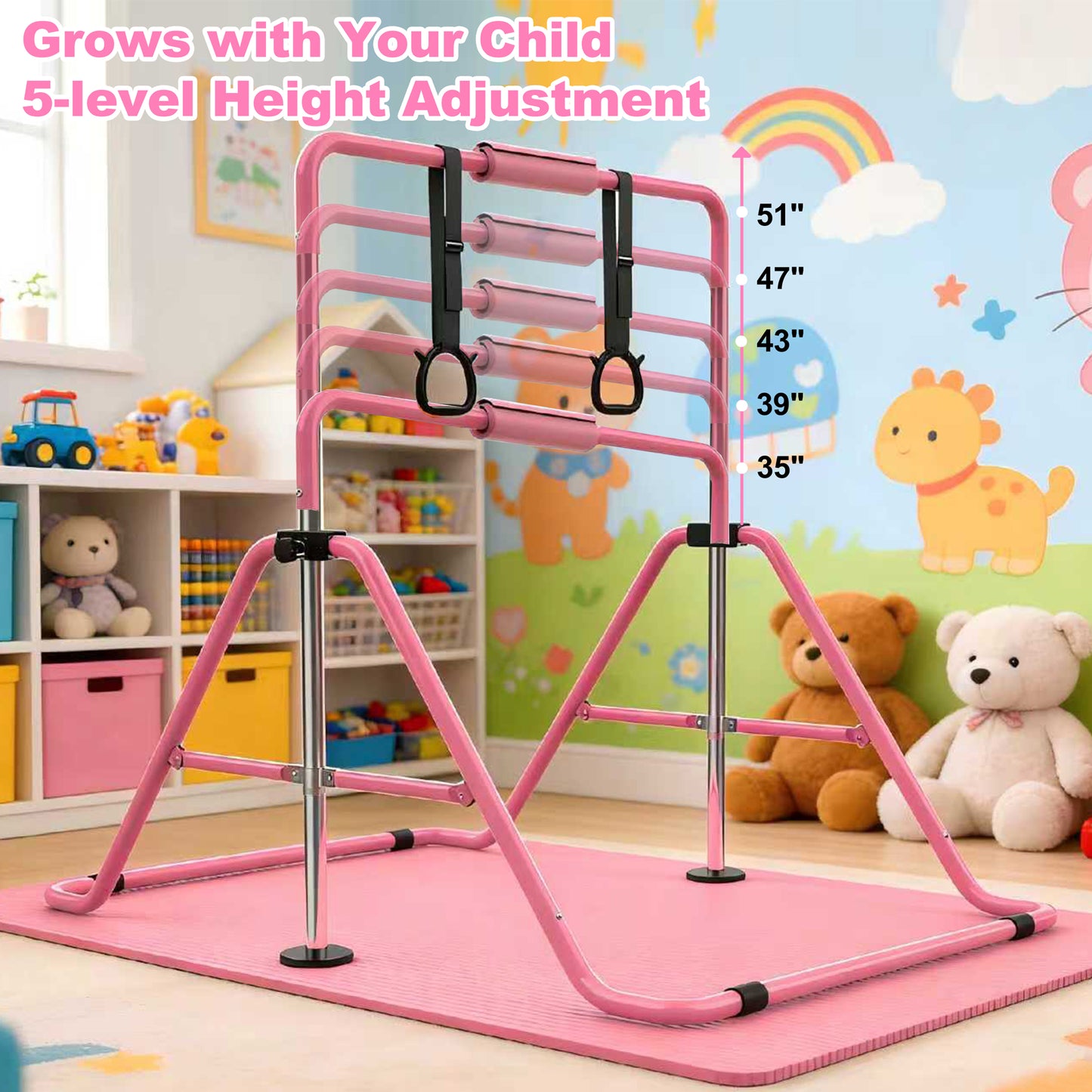 Adjustable Height Gymnastics Training Bar for Kids - Pink