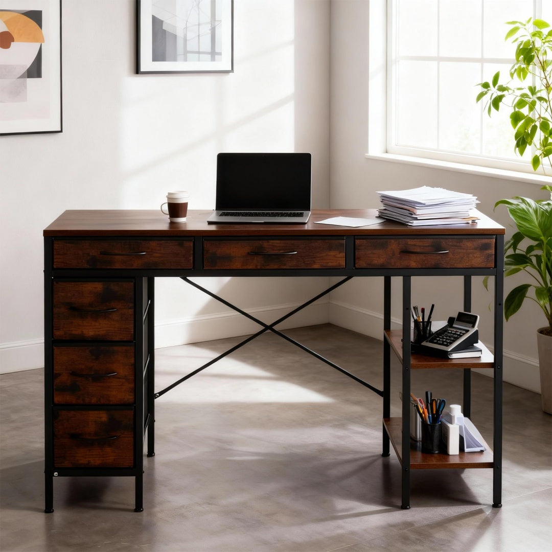 55-Inch Computer Desk with 6 Drawers for Home Office Storage