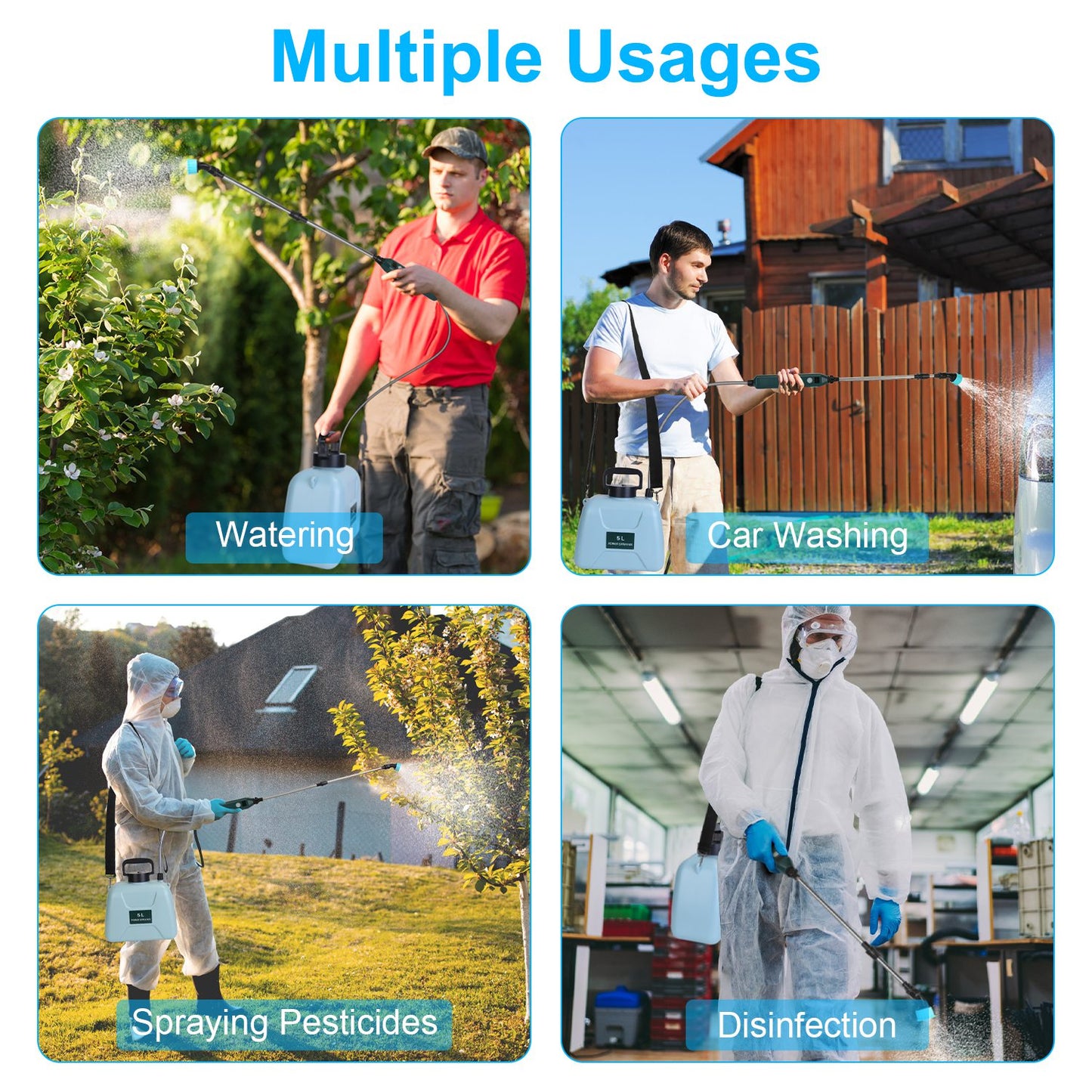 Portable 5L Battery Water Sprayer Garden Tool with 3 Nozzles & Telescopic Wand