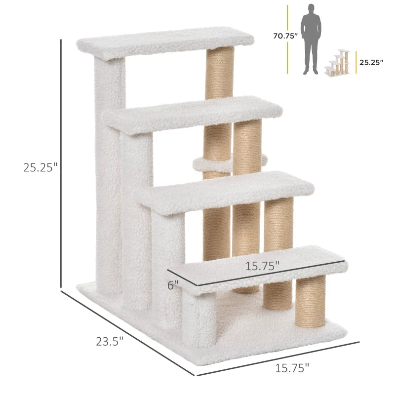 4 Levels Cat Steps with Scratching Posts for High Beds - White