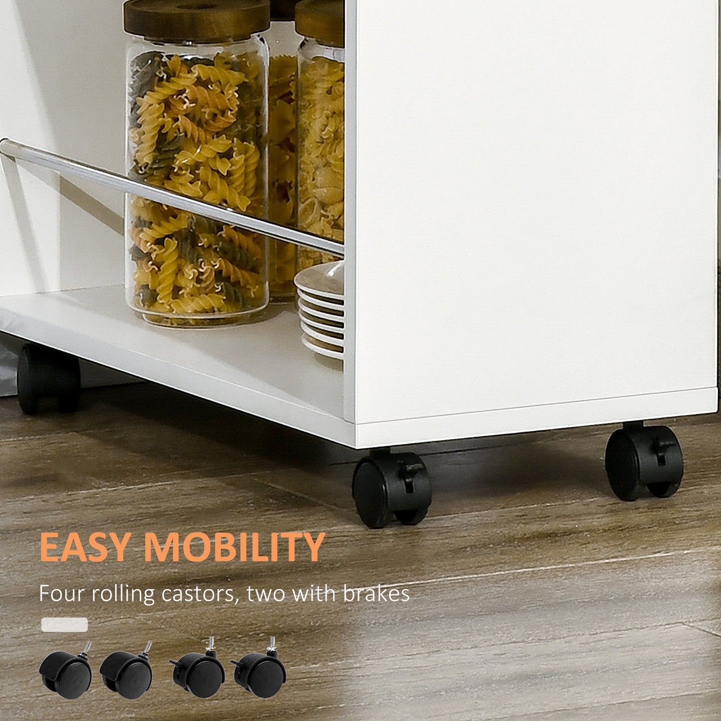 3-Tier Slim Rolling Storage Cart for Kitchen & Bathroom - White