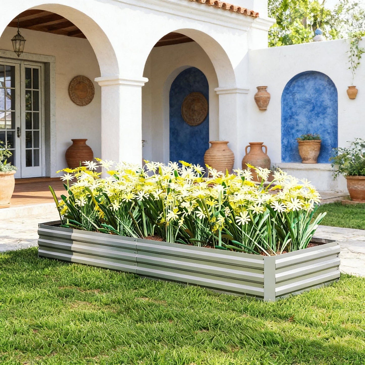 Metal Raised Planter Box - Galvanized Steel Garden Bed - Silver