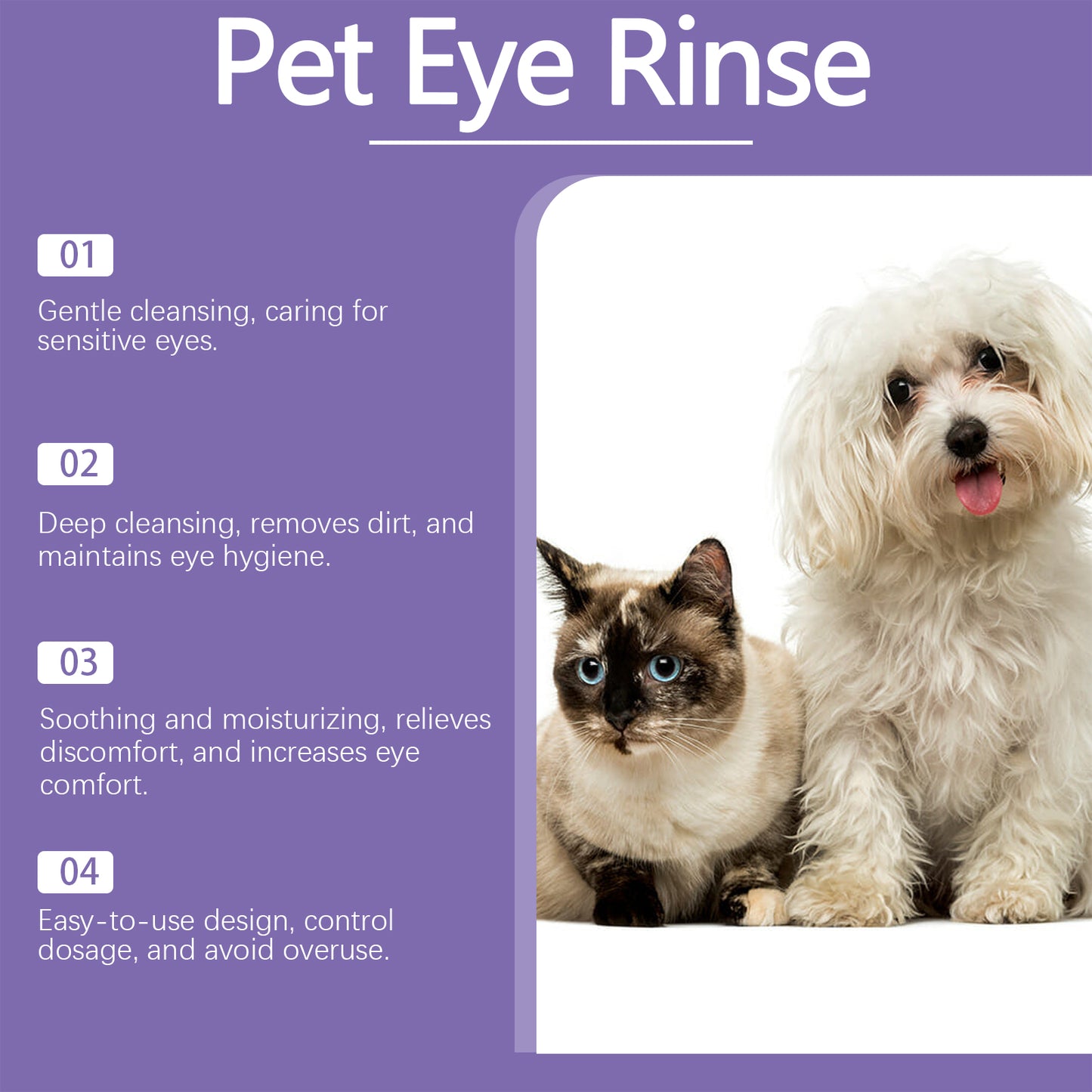 Pet Eye Rinse Solution for Dogs & Cats with Hyaluronic Acid & Honeysuckle 30ml + Cotton Swabs