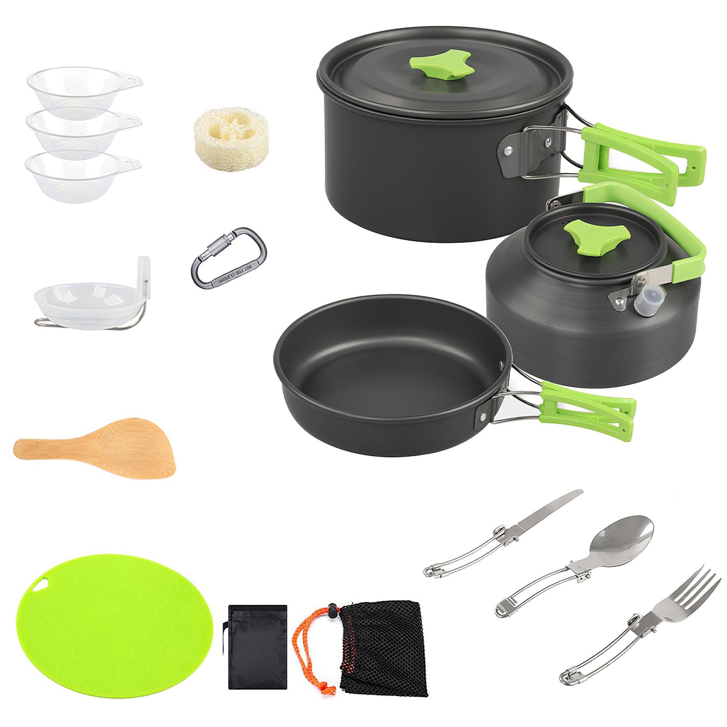 16-Piece Camping Cookware Set - Lightweight Aluminum Kit