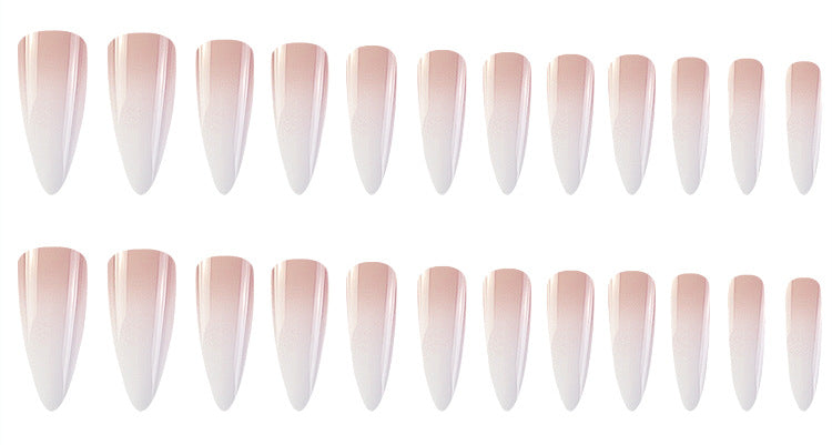 Milky White Pink Gradient Fake Nail Patch for Nail Art, Long Drop Shape