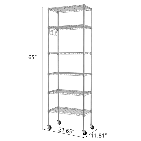 6-Tier Adjustable Iron Display Rack with Hooks & Wheels