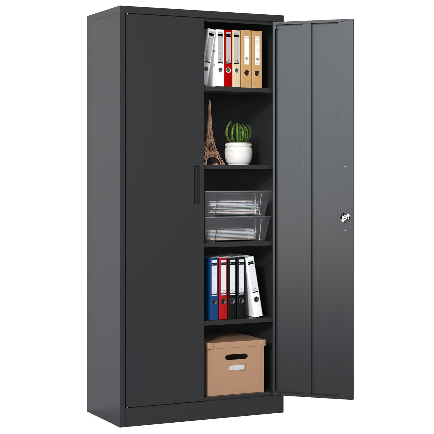72 H Metal Garage Storage Cabinet, Black Tool Steel Locking Cabinet