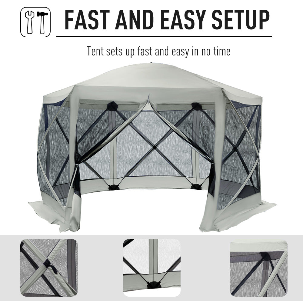 12x12 Hexagon Pop Up Party Tent with Mesh Walls - Beige
