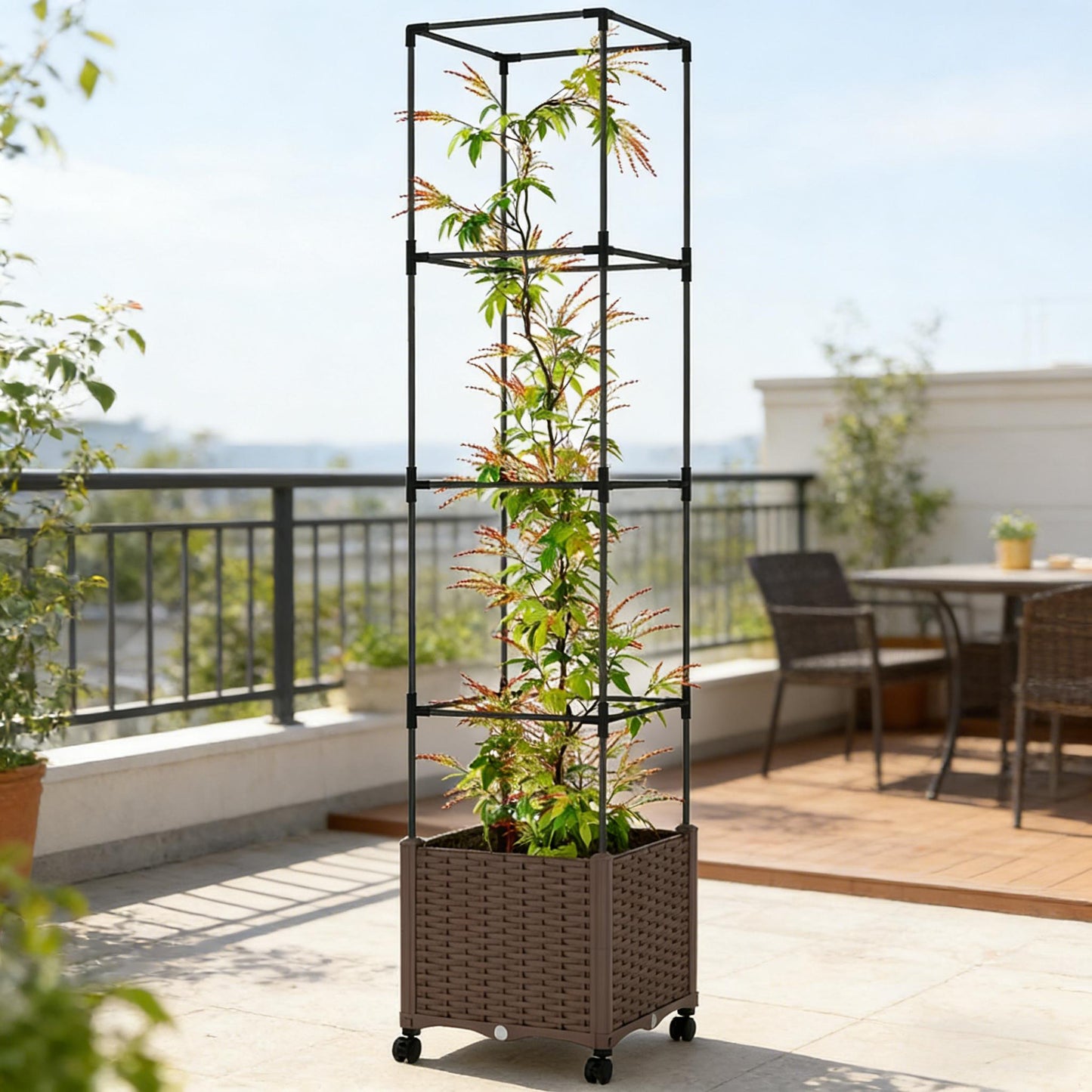 Raised Garden Bed with Mobile Trellis - Brown