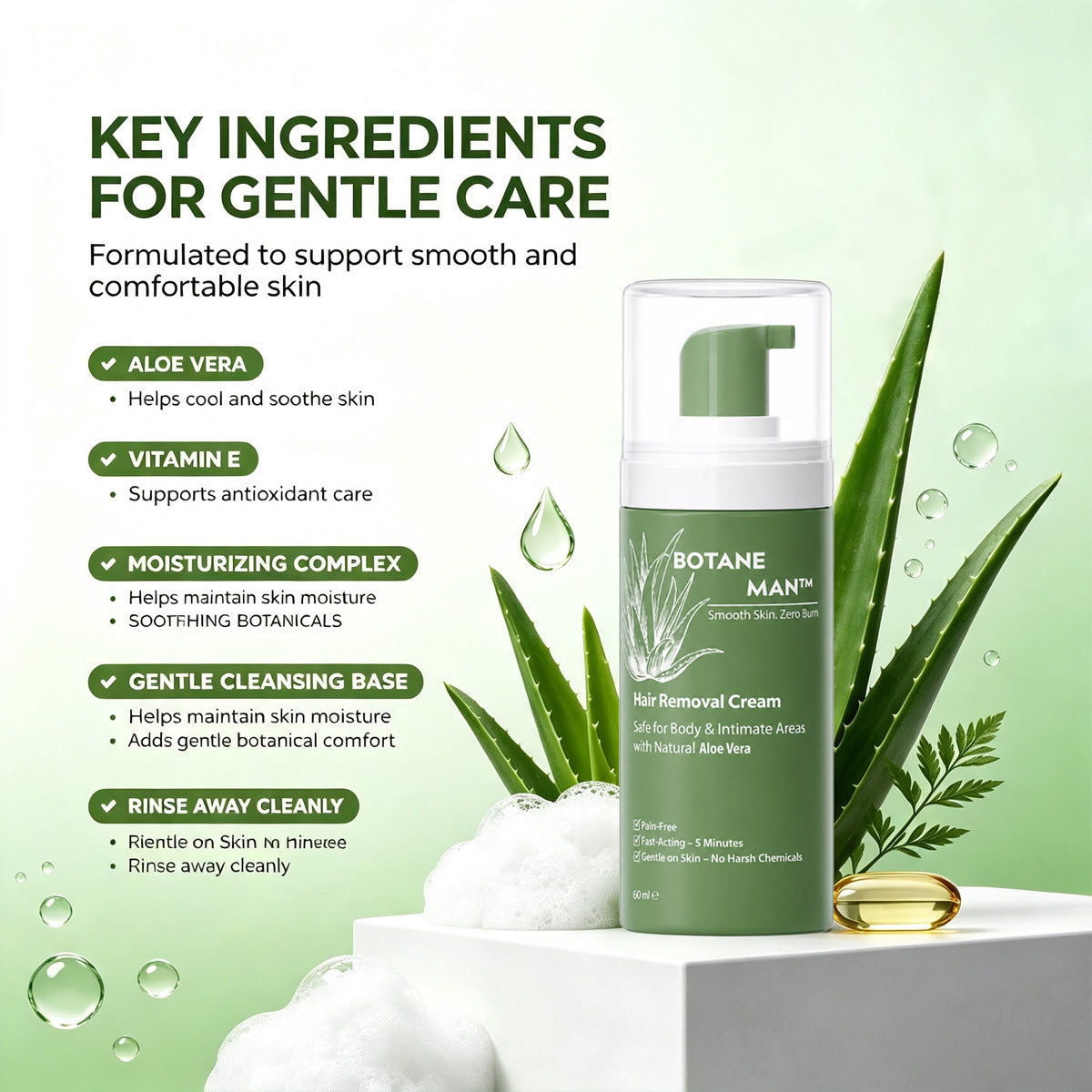 Gentle Skin Cleansing & Moisture Lock Hair Removal Mousse - 60ml