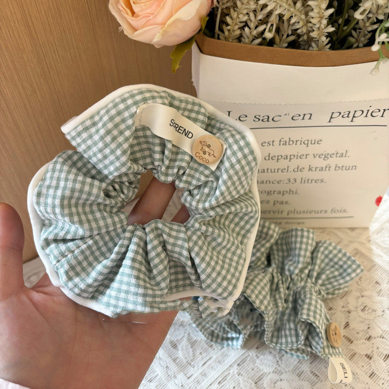 Plaid Fabric Hair Ring with Button Detail