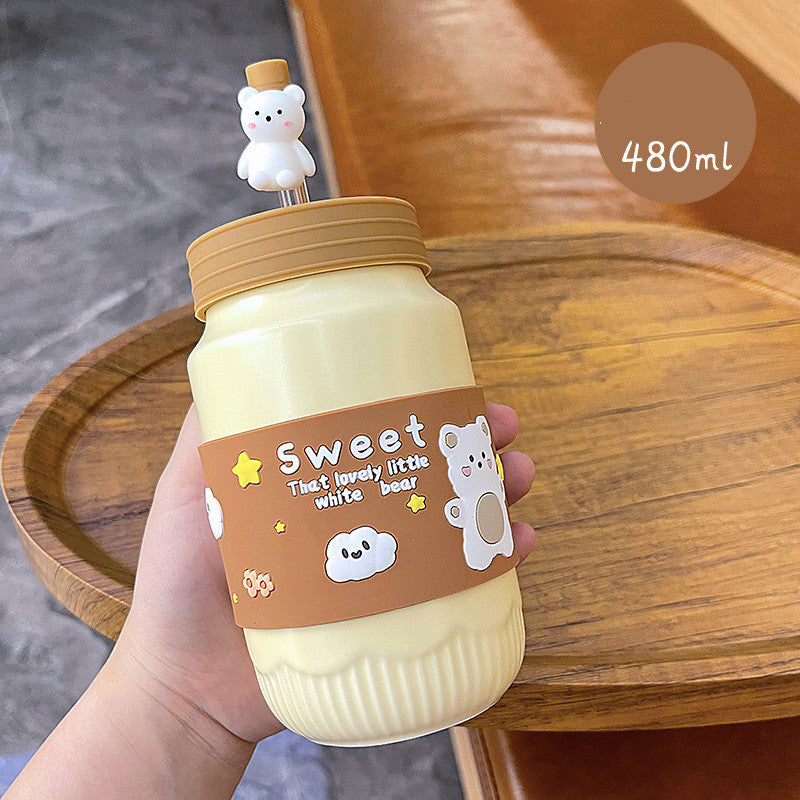 Ceramic Mug with Cover - Cute & Creative Household Drinkware, 480ML