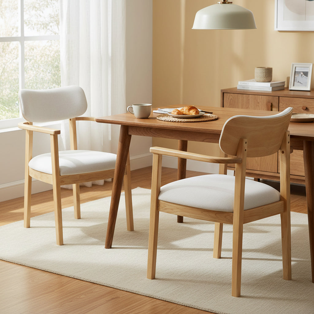 Upholstered Dining Chairs Set of 2 - Natural Rubber Wood